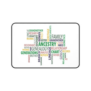 Genealogy Word Cloud Desk Mat in 12" × 18" by Genealogy Keepsakes