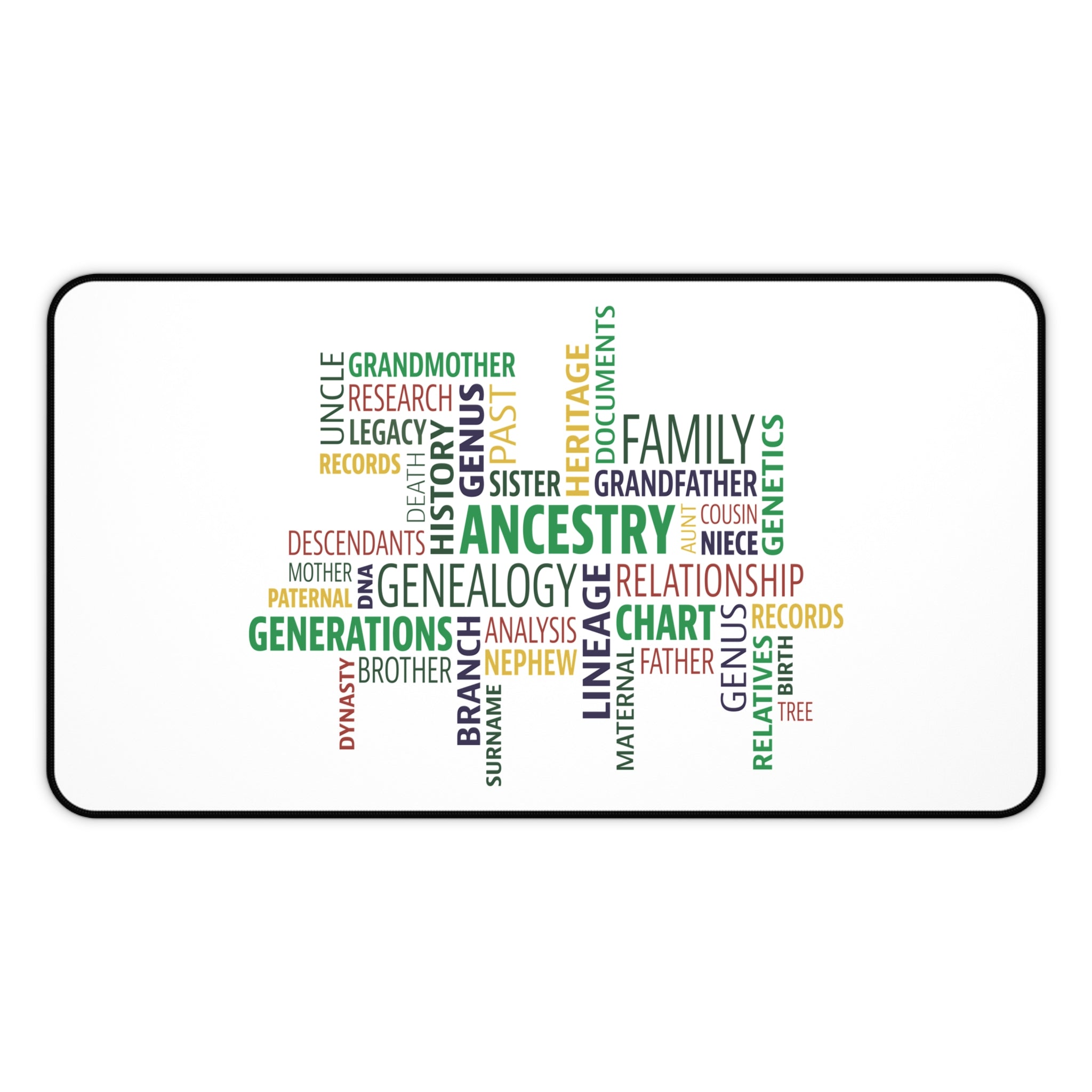 Genealogy Word Cloud Desk Mat in 12" × 22" by Genealogy Keepsakes