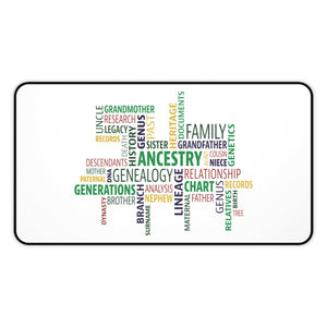 Genealogy Word Cloud Desk Mat in 12" × 22" by Genealogy Keepsakes