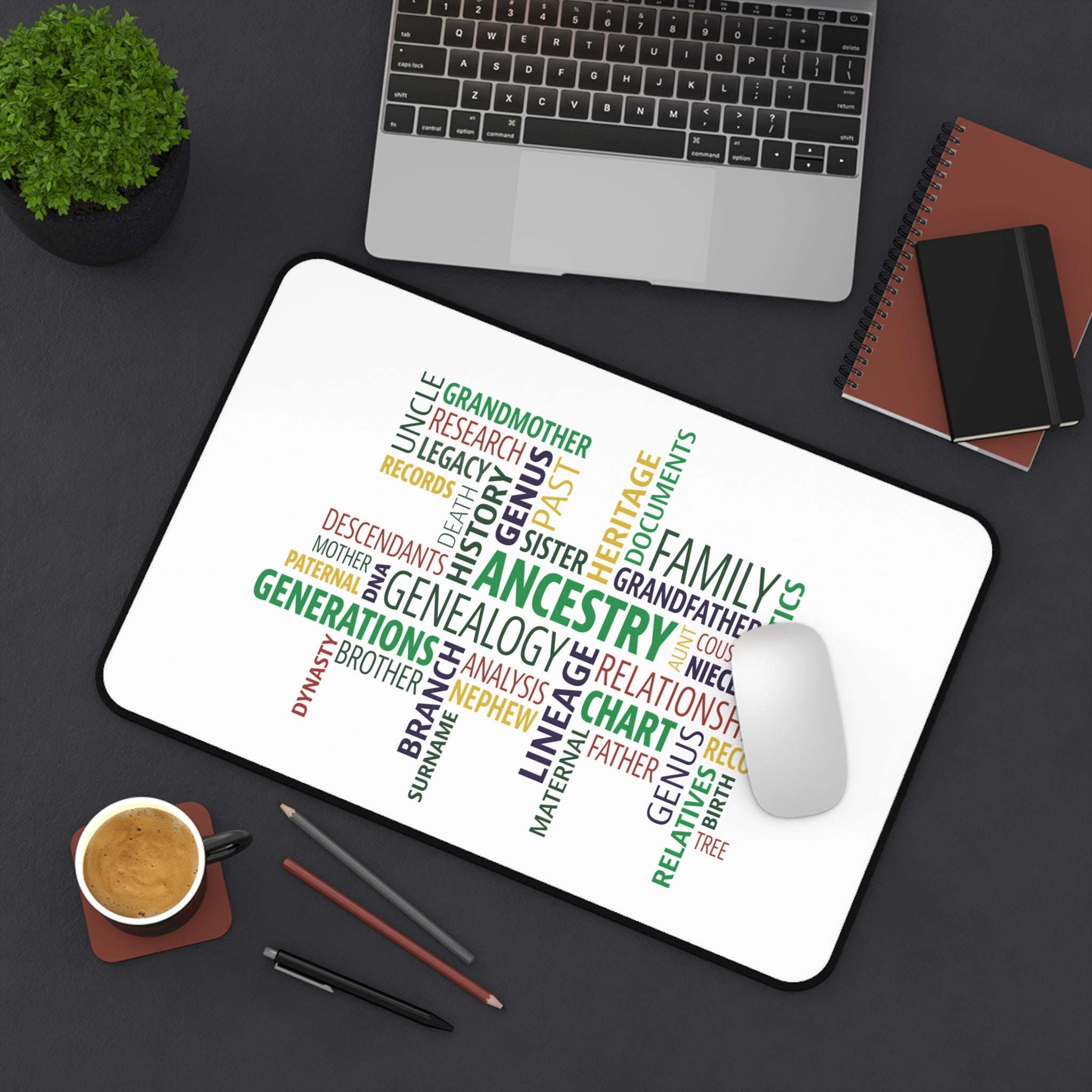 Genealogy Word Cloud Desk Mat in 16" × 32" by Genealogy Keepsakes