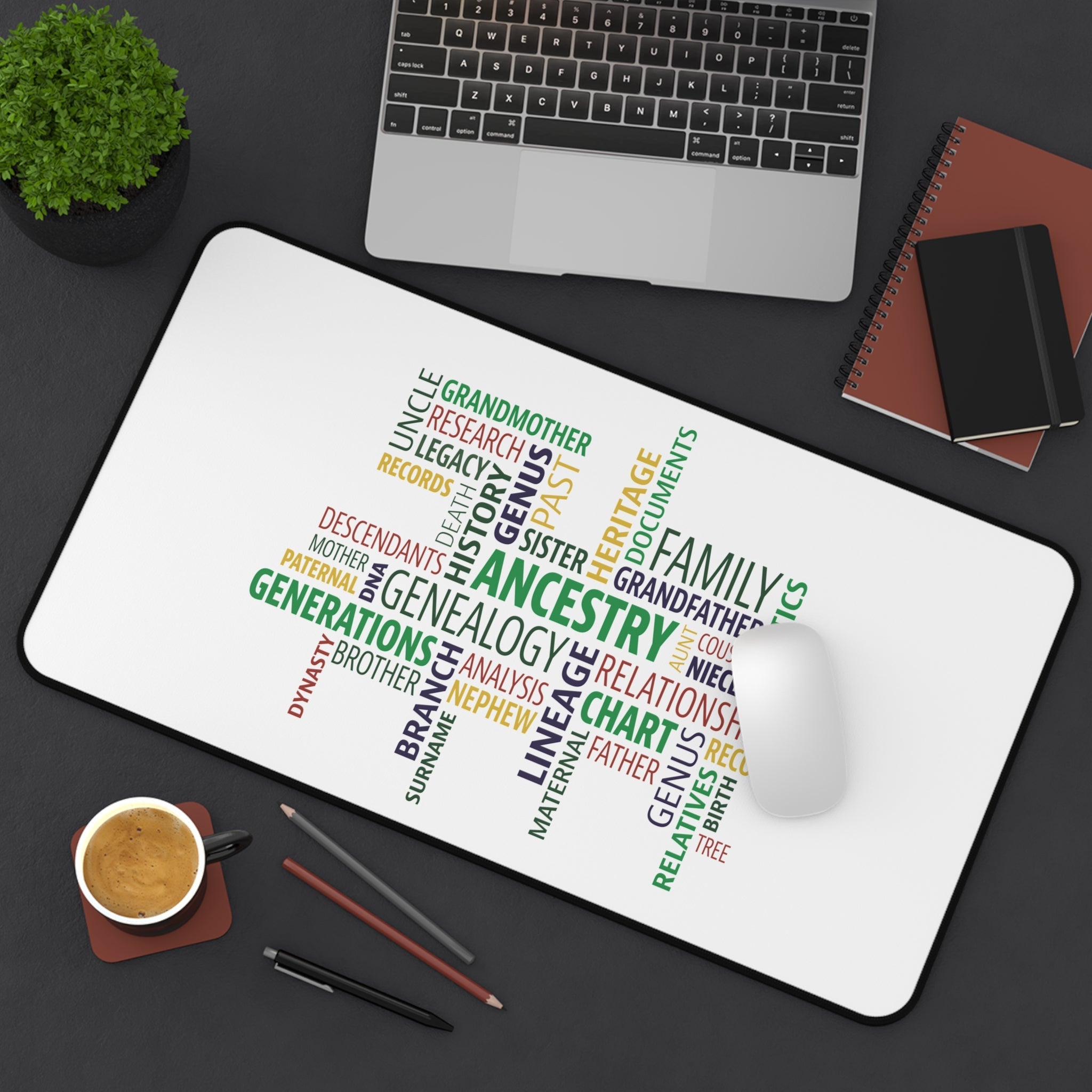 Genealogy Word Cloud Desk Mat in 16" × 32" by Genealogy Keepsakes