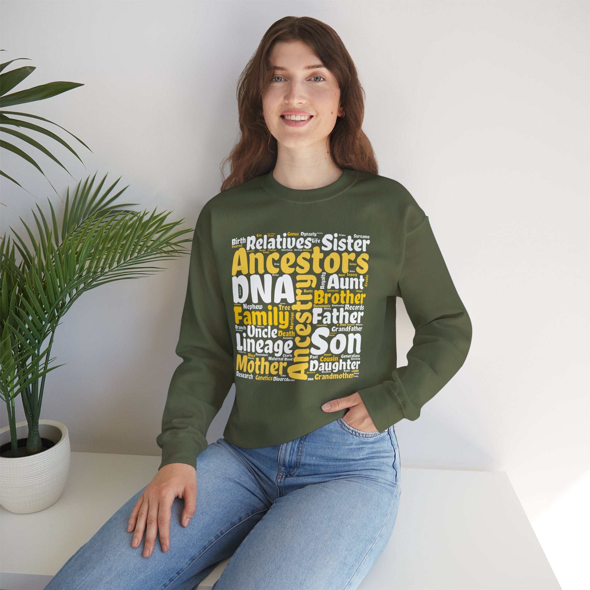 Genealogy Word Cloud Sweatshirt in Light Pink by Genealogy Keepsakes