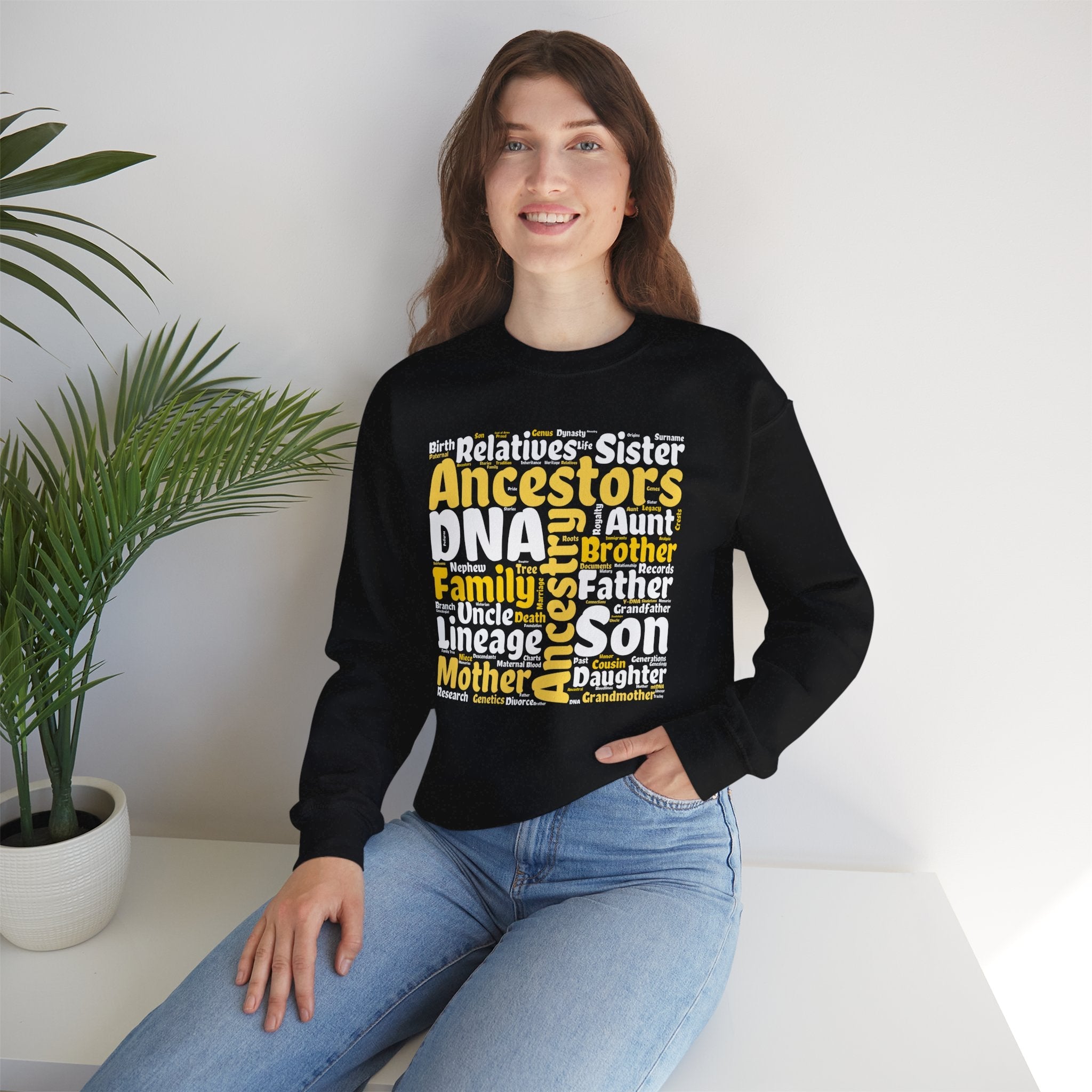 Genealogy Word Cloud Sweatshirt in Light Pink by Genealogy Keepsakes