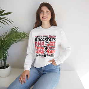 Genealogy Word Cloud Sweatshirt in Light Pink by Genealogy Keepsakes