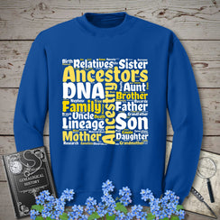 Genealogy Word Cloud Sweatshirt in Royal by Genealogy Keepsakes