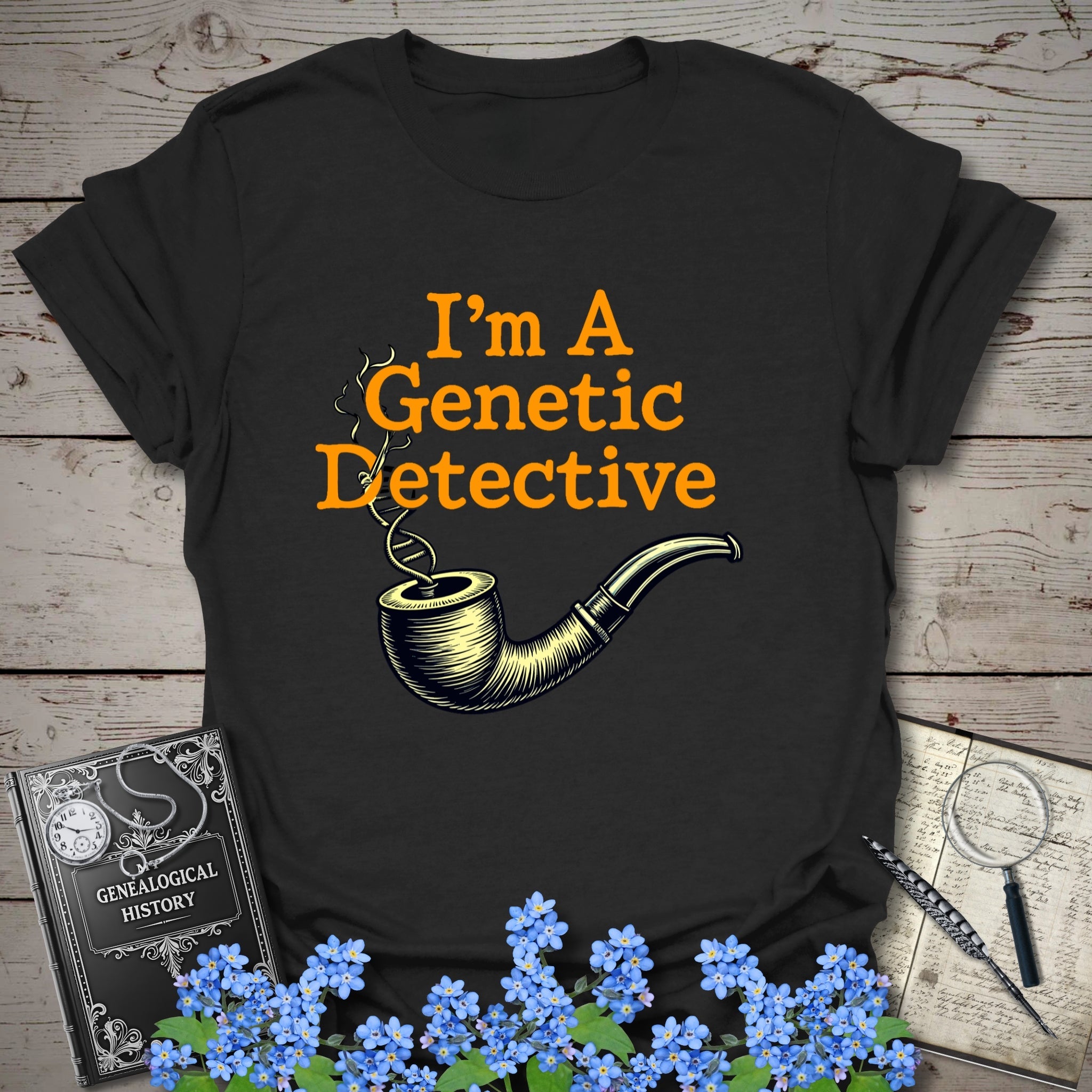 Genetic Detective T-Shirt in Black by Genealogy Keepsakes
