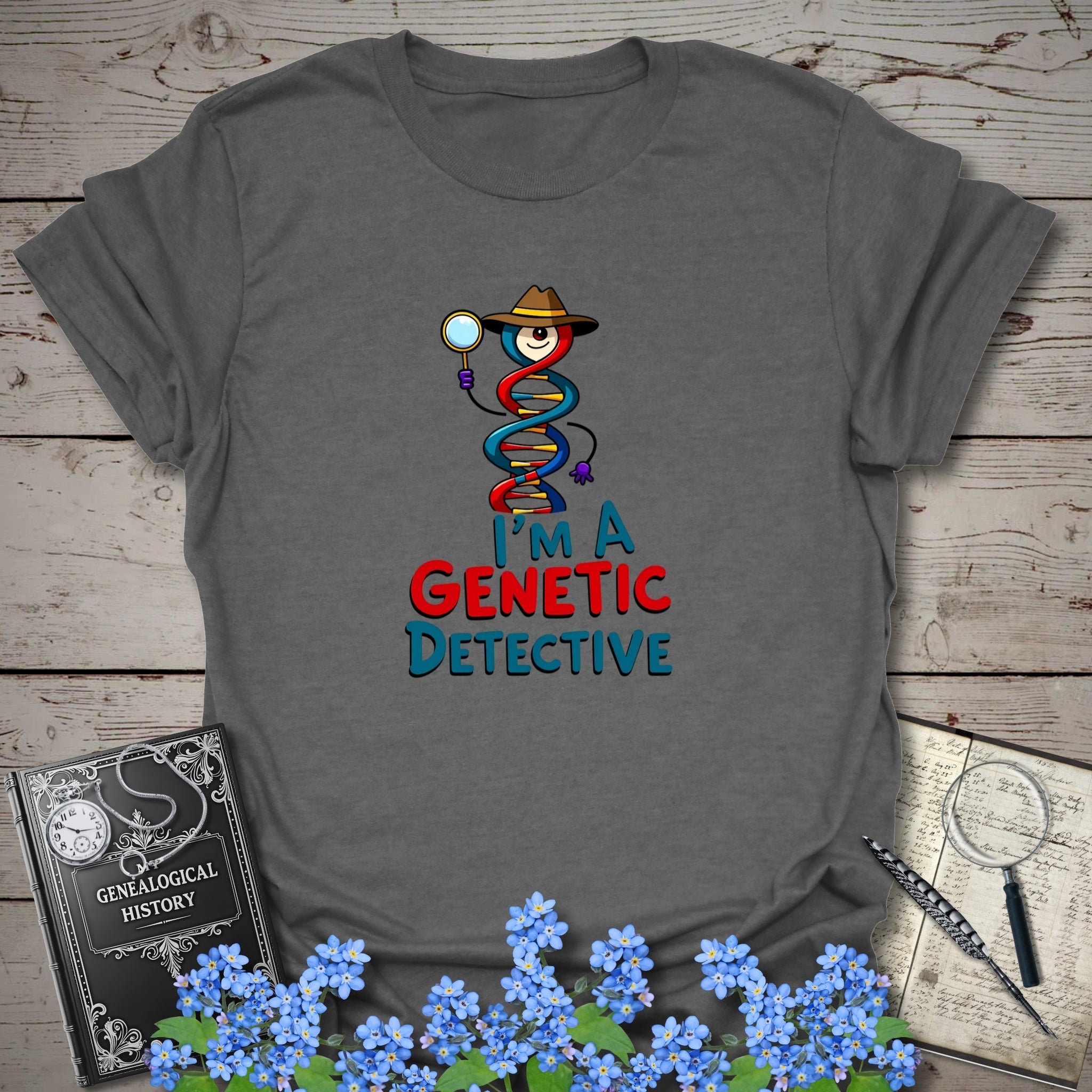 Genetic Detective T-Shirt in Graphite Heather by Genealogy Keepsakes