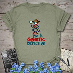 Genetic Detective T-Shirt in Heather Military Green by Genealogy Keepsakes