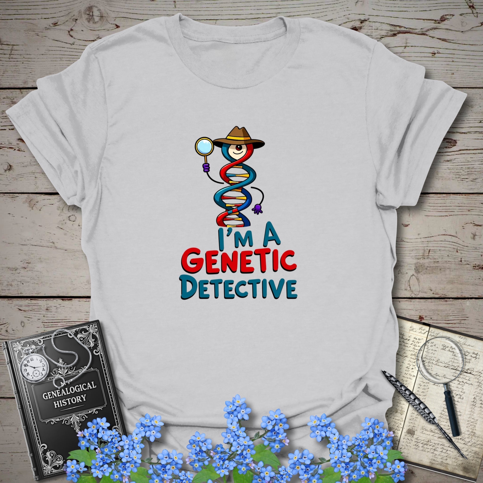 Genetic Detective T-Shirt in Ice Grey by Genealogy Keepsakes