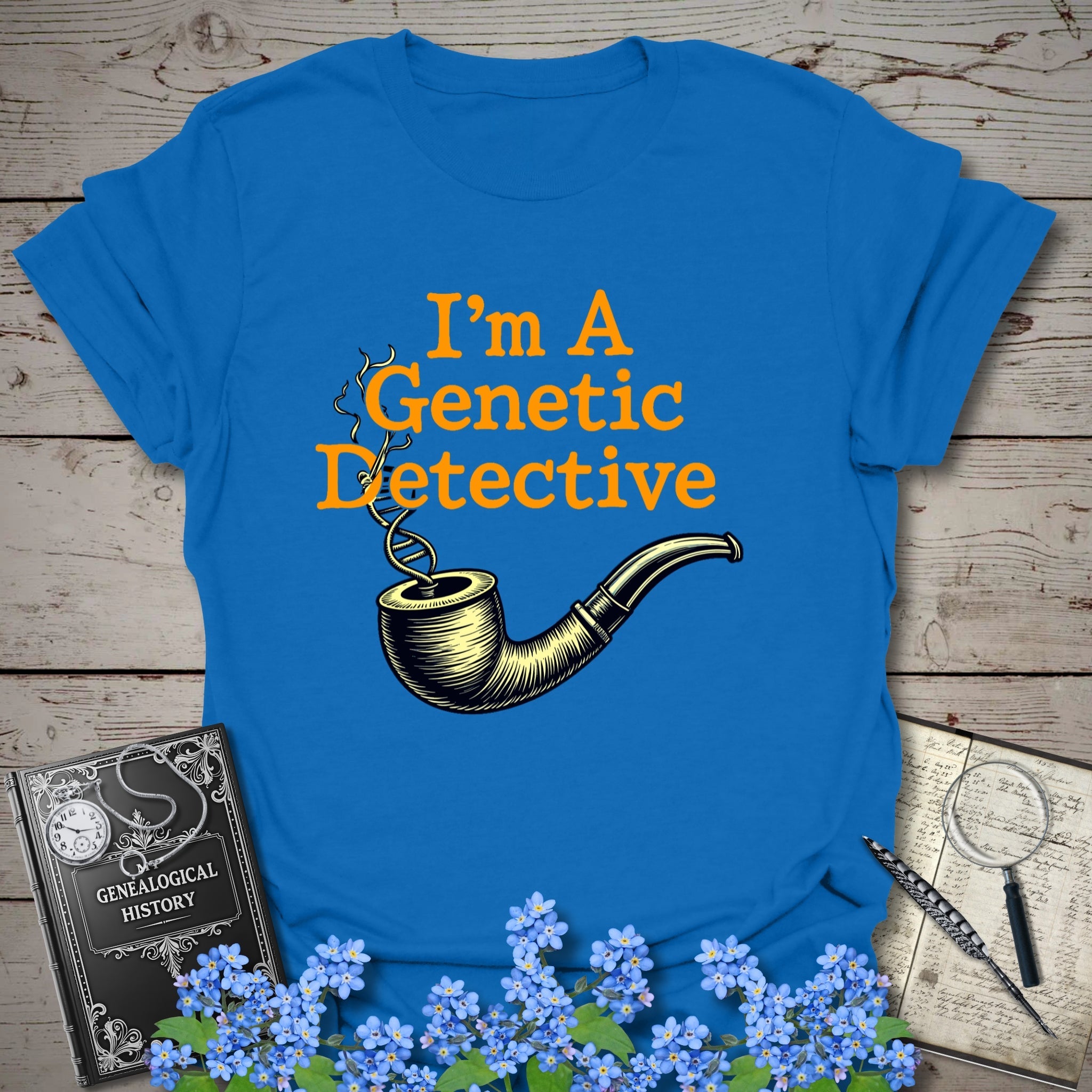 Genetic Detective T-Shirt in Royal by Genealogy Keepsakes