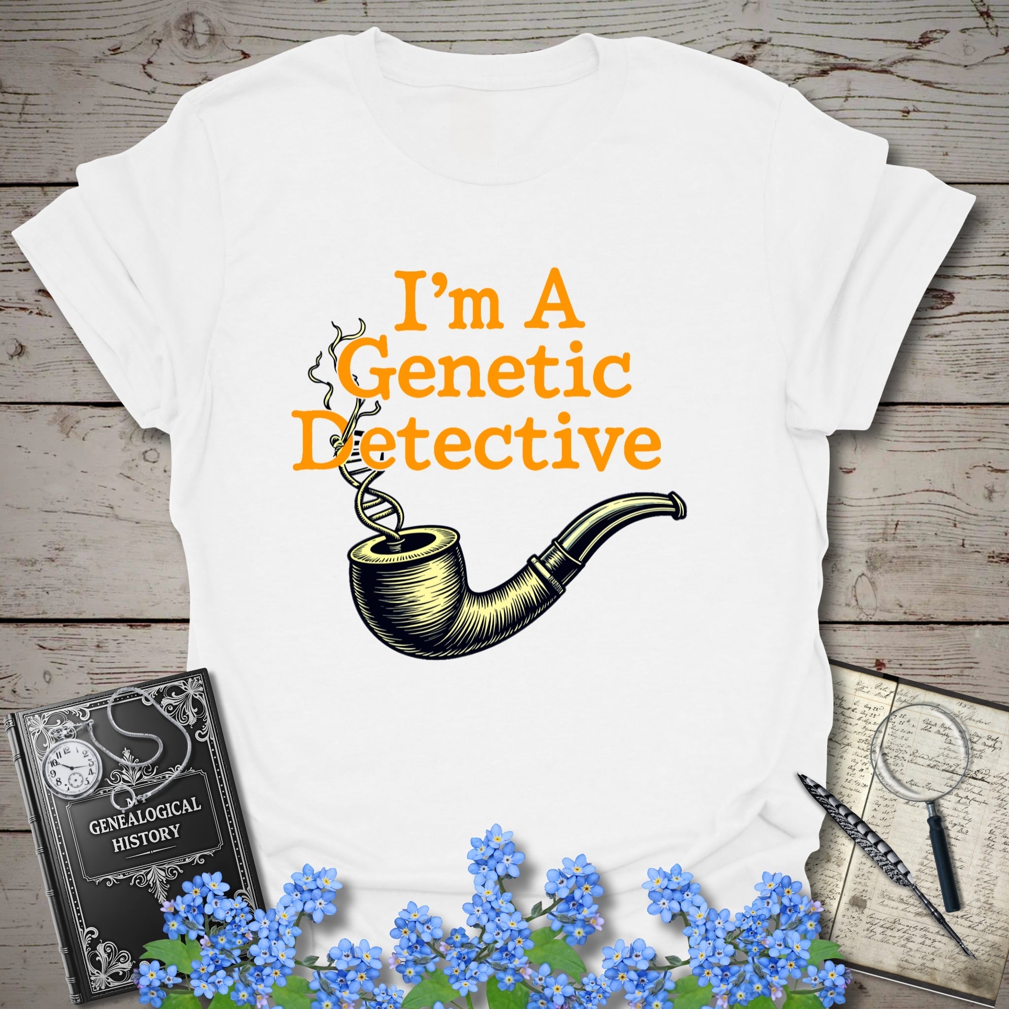 Genetic Detective T-Shirt in White by Genealogy Keepsakes