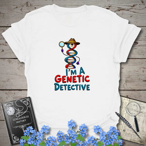 Genetic Detective T-Shirt in White by Genealogy Keepsakes