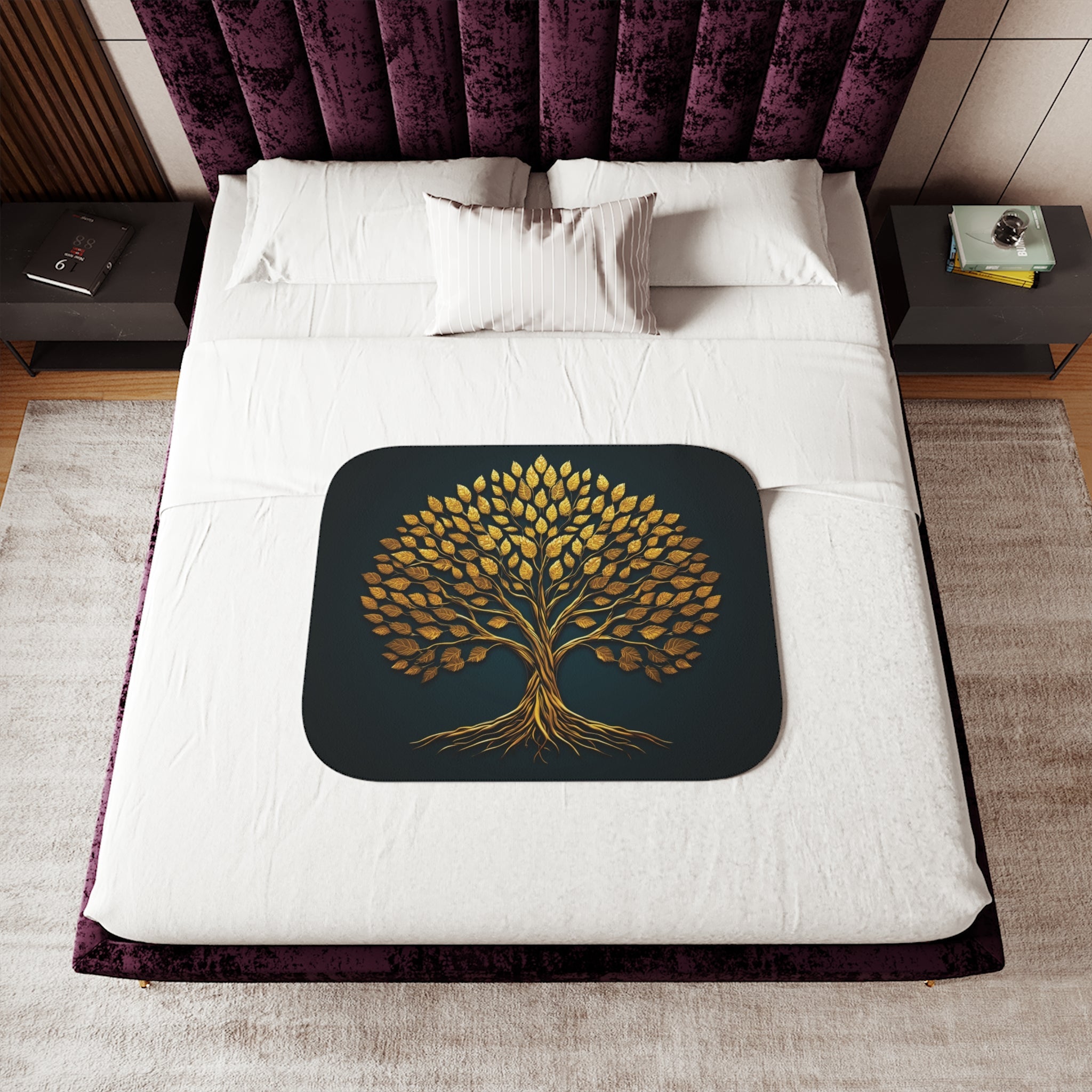Golden Tree of Life Sherpa Fleece Blanket in 30'' × 40'' by Genealogy Keepsakes