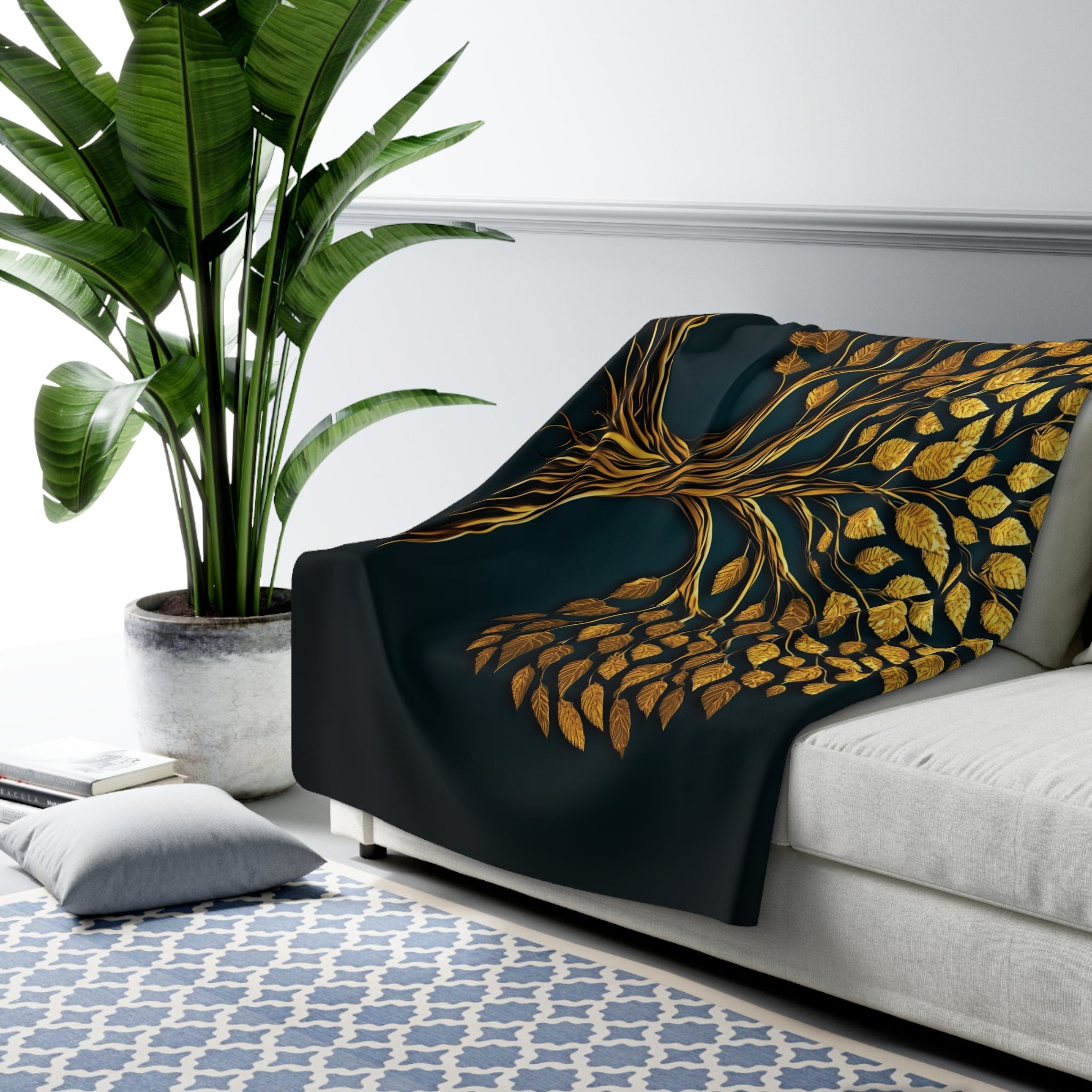 Golden Tree of Life Sherpa Fleece Blanket in 30" × 40" by Genealogy Keepsakes