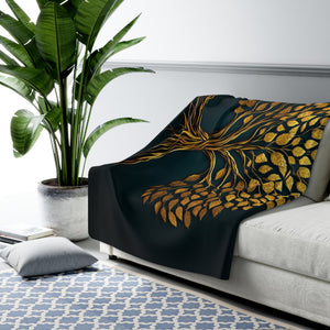 Golden Tree of Life Sherpa Fleece Blanket in 30" × 40" by Genealogy Keepsakes