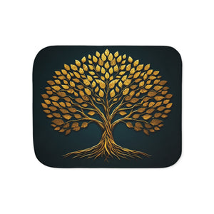 Golden Tree of Life Sherpa Fleece Blanket in 50" × 60" by Genealogy Keepsakes