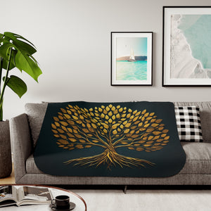 Golden Tree of Life Sherpa Fleece Blanket in 50" × 60" by Genealogy Keepsakes