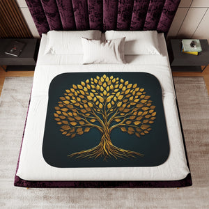Golden Tree of Life Sherpa Fleece Blanket in 50" × 60" by Genealogy Keepsakes