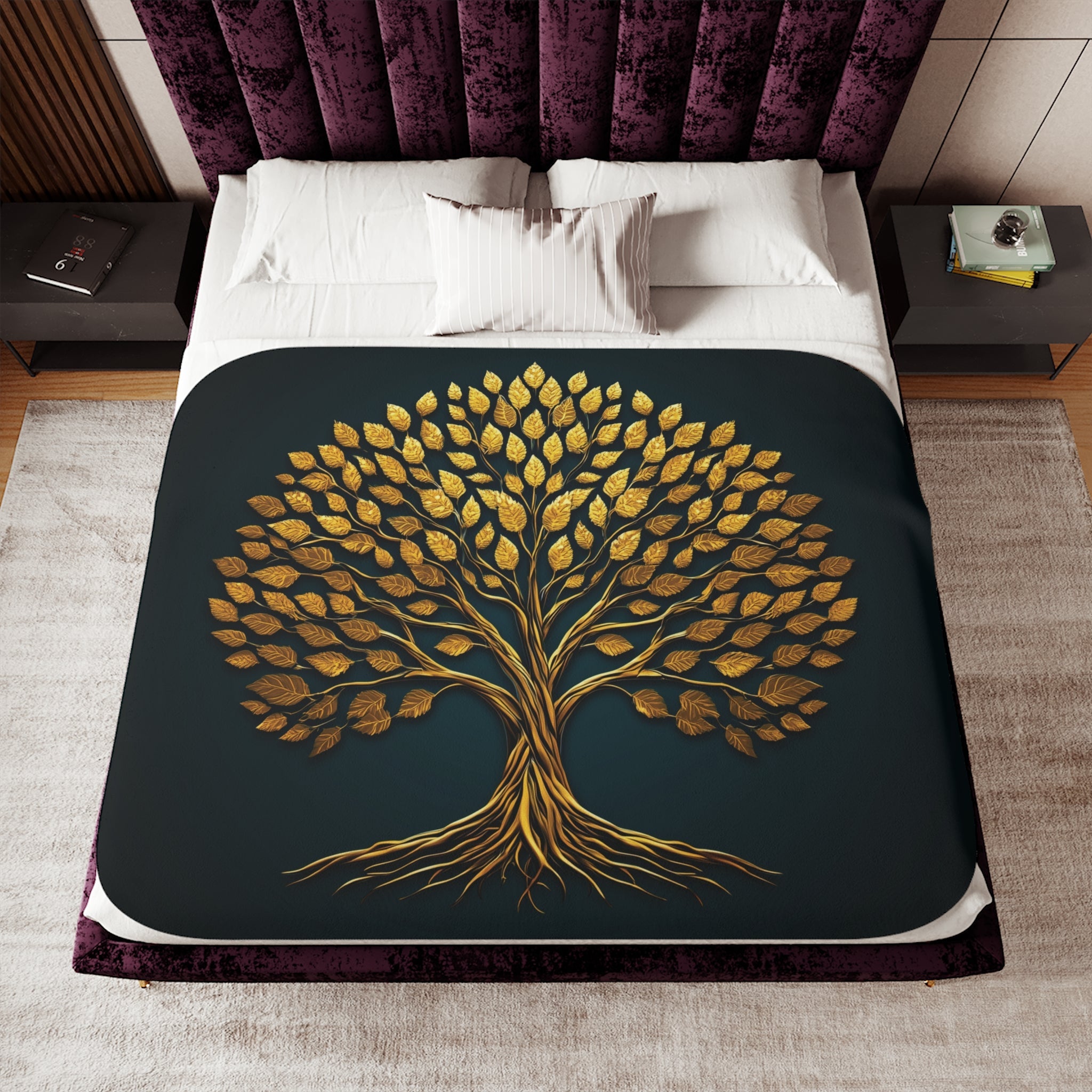 Golden Tree of Life Sherpa Fleece Blanket in 60" × 80" by Genealogy Keepsakes