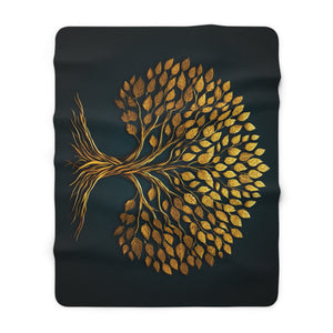 Golden Tree of Life Sherpa Fleece Blanket in 60" × 80" by Genealogy Keepsakes