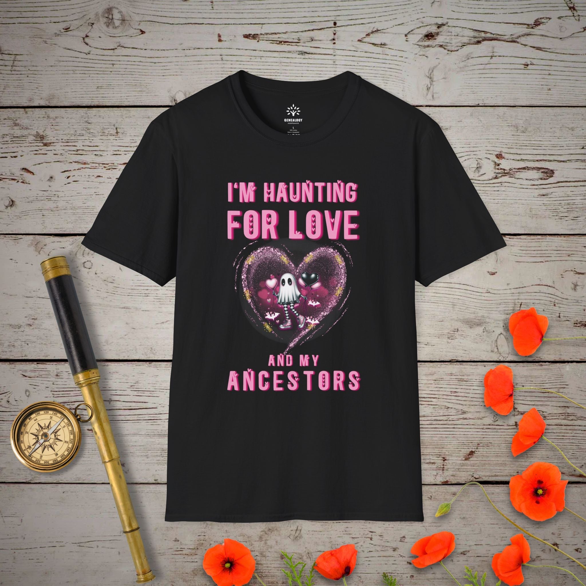Haunting For Love T-Shirt in Black by Genealogy Keepsakes