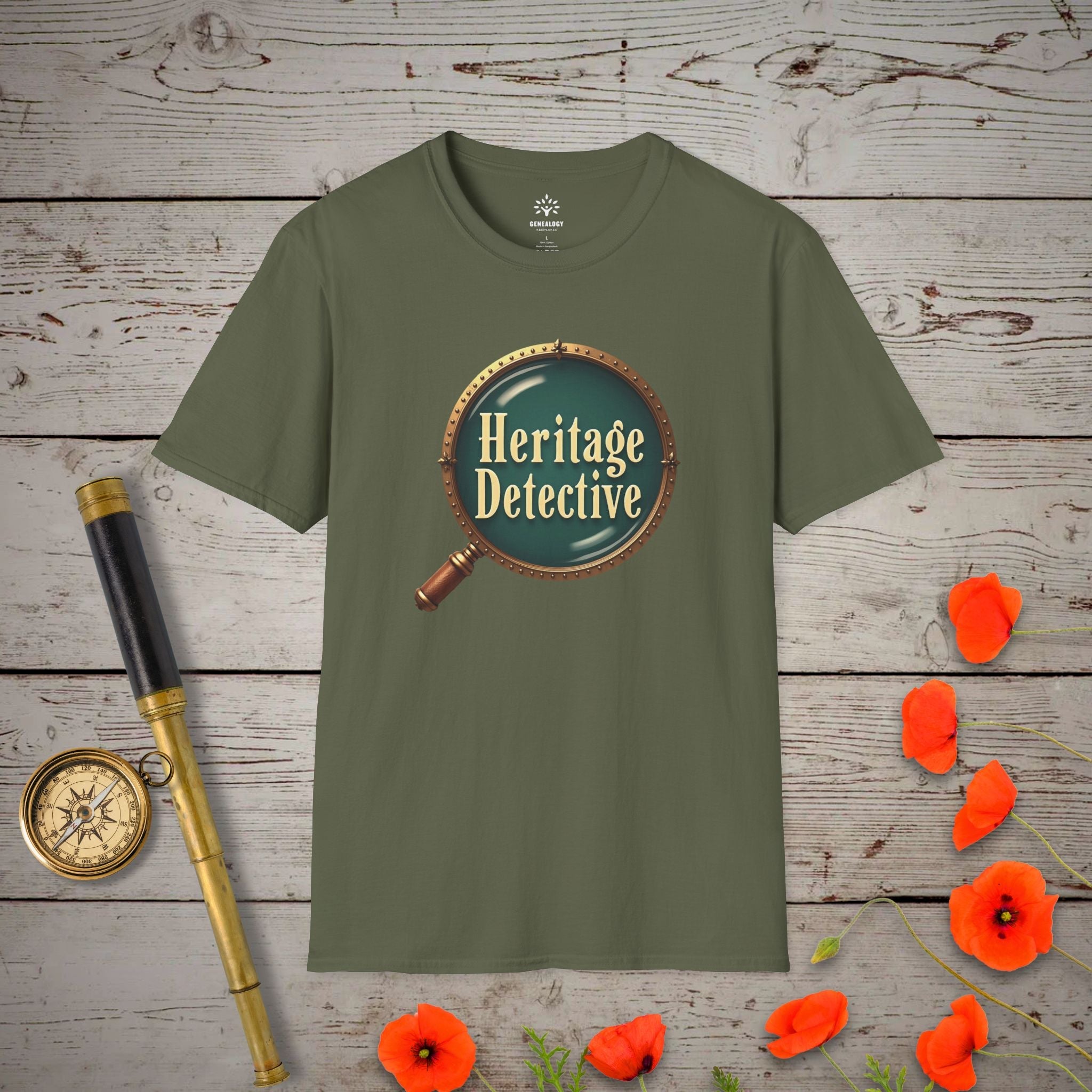 Heritage Detective T-Shirt in Military Green by Genealogy Keepsakes