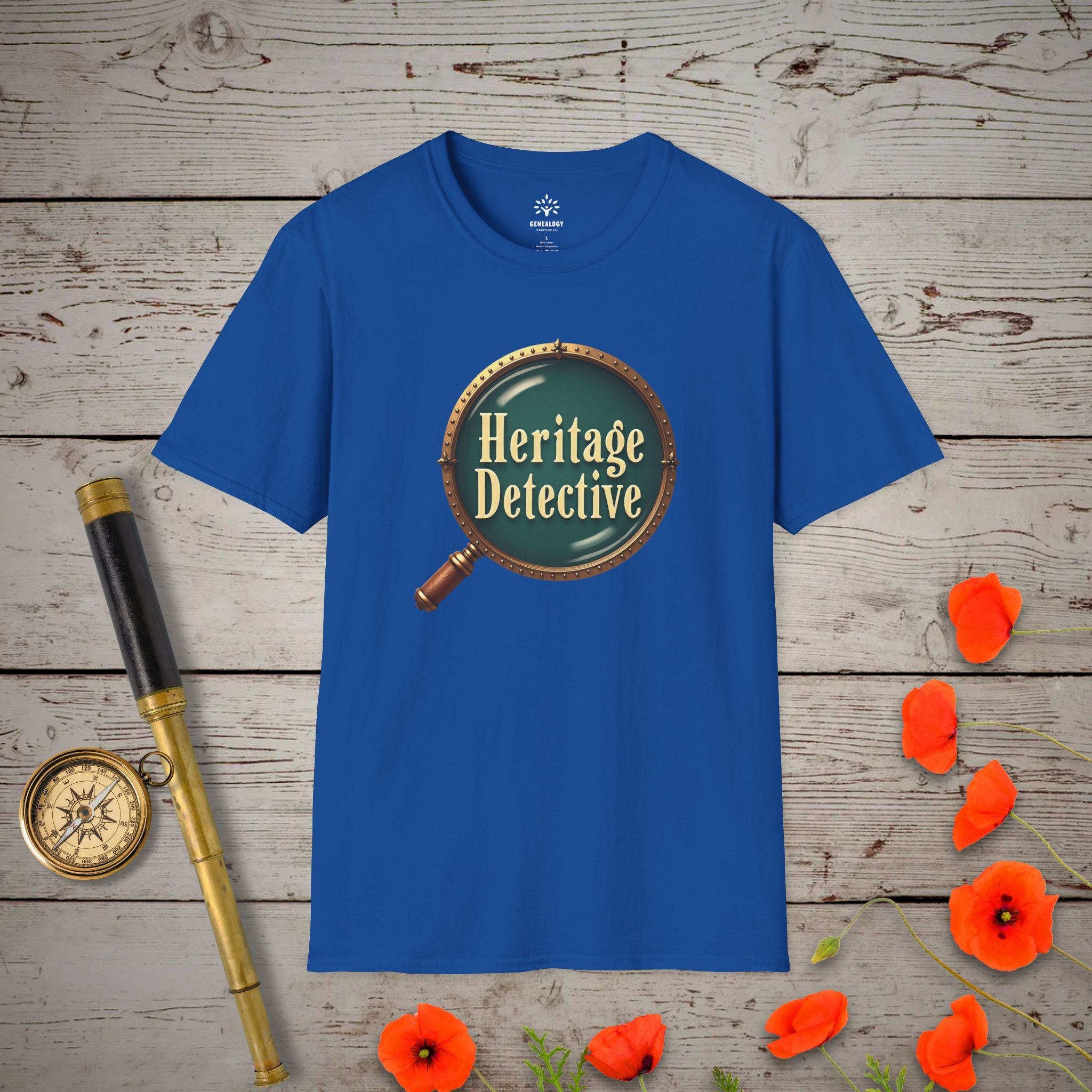 Heritage Detective T-Shirt in Royal by Genealogy Keepsakes