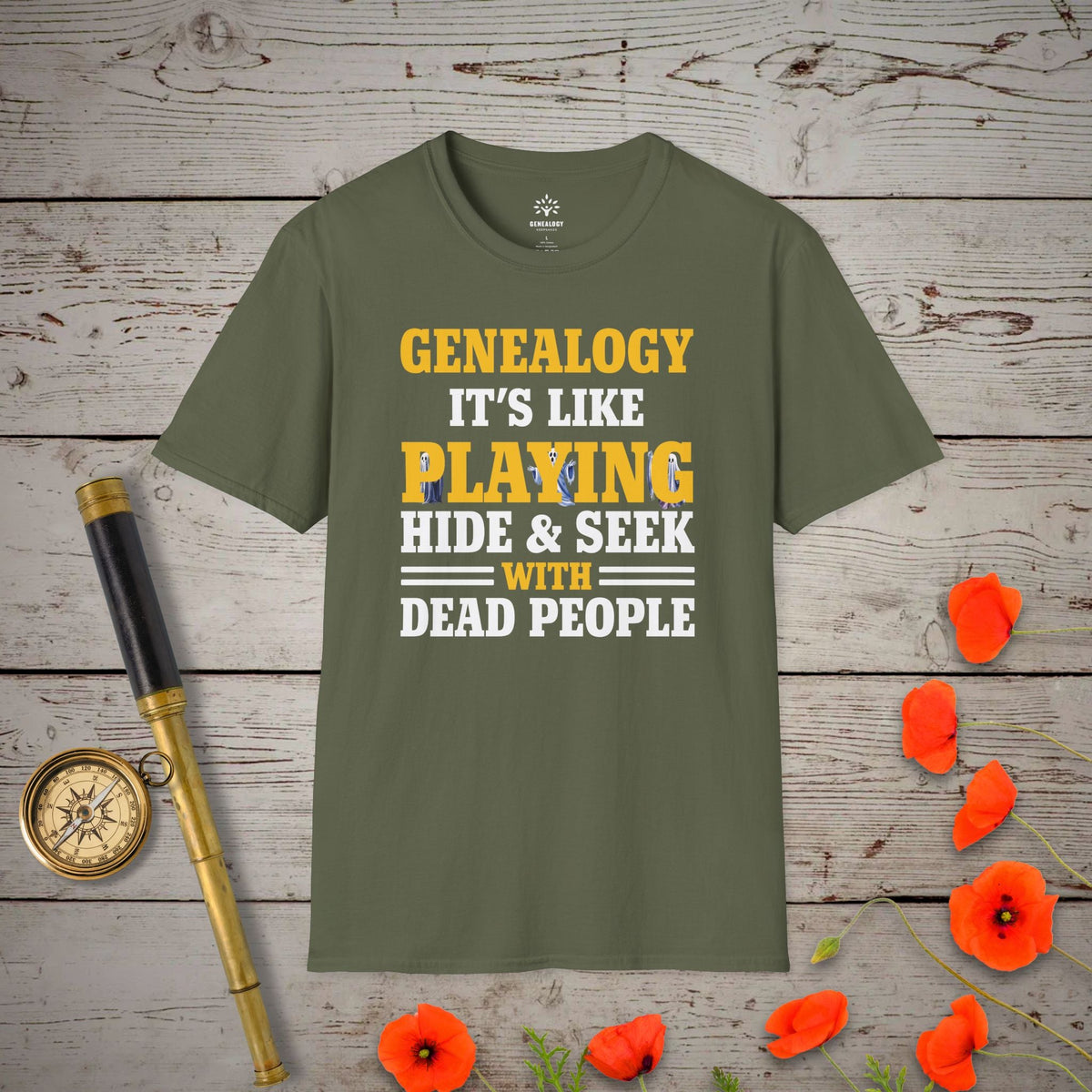 Hide & Seek T-Shirt - Genealogy Keepsakes Custom Genealogy Gift - Military Green S