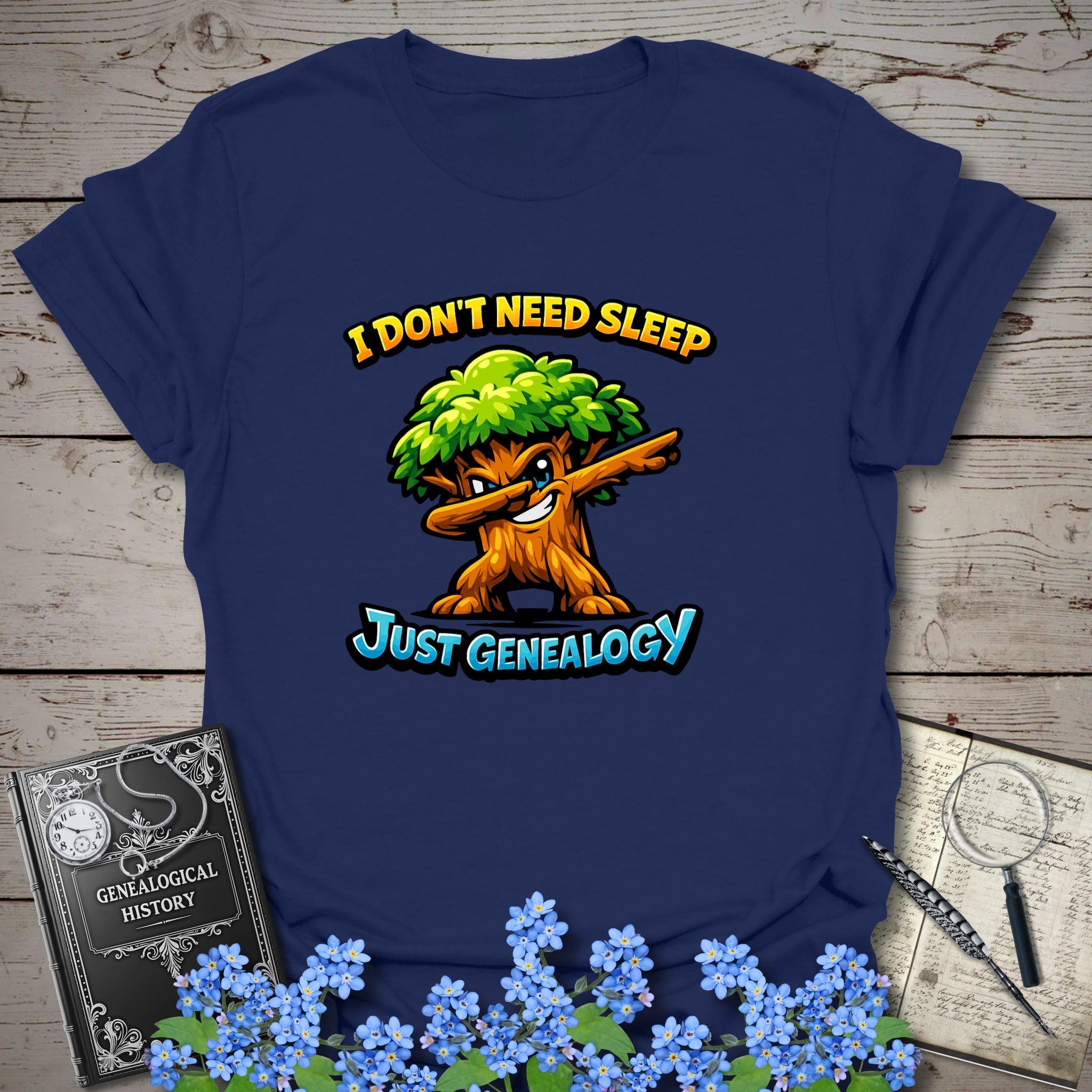 I Don't Need Sleep, Just Genealogy T-Shirt in Navy by Genealogy Keepsakes