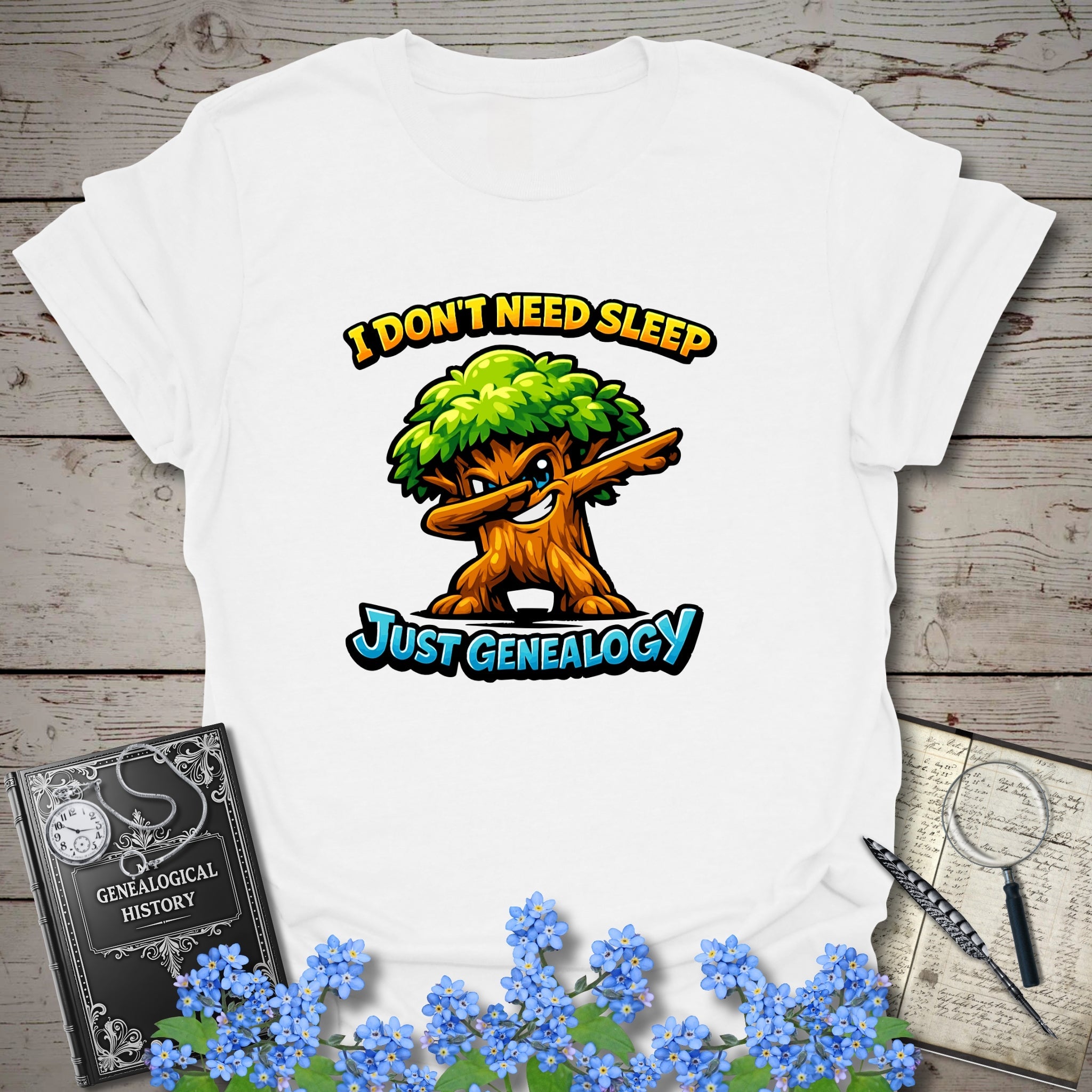 I Don't Need Sleep, Just Genealogy T-Shirt in White by Genealogy Keepsakes