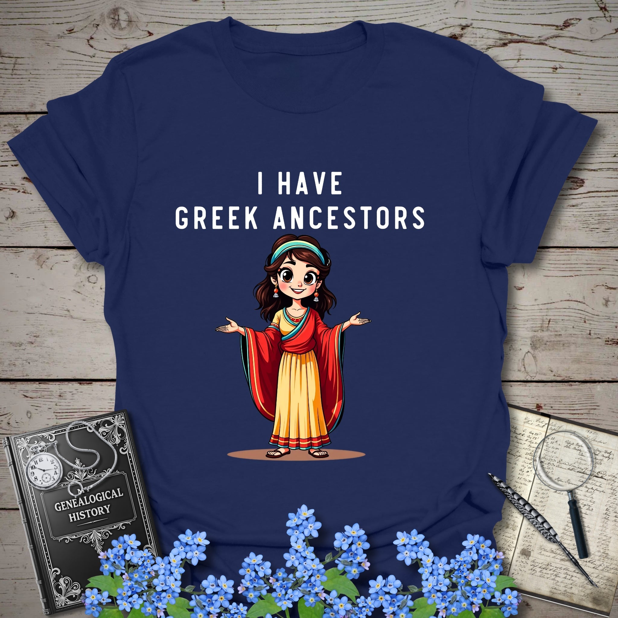 I Have Greek Ancestors T-Shirt in Navy by Genealogy Keepsakes