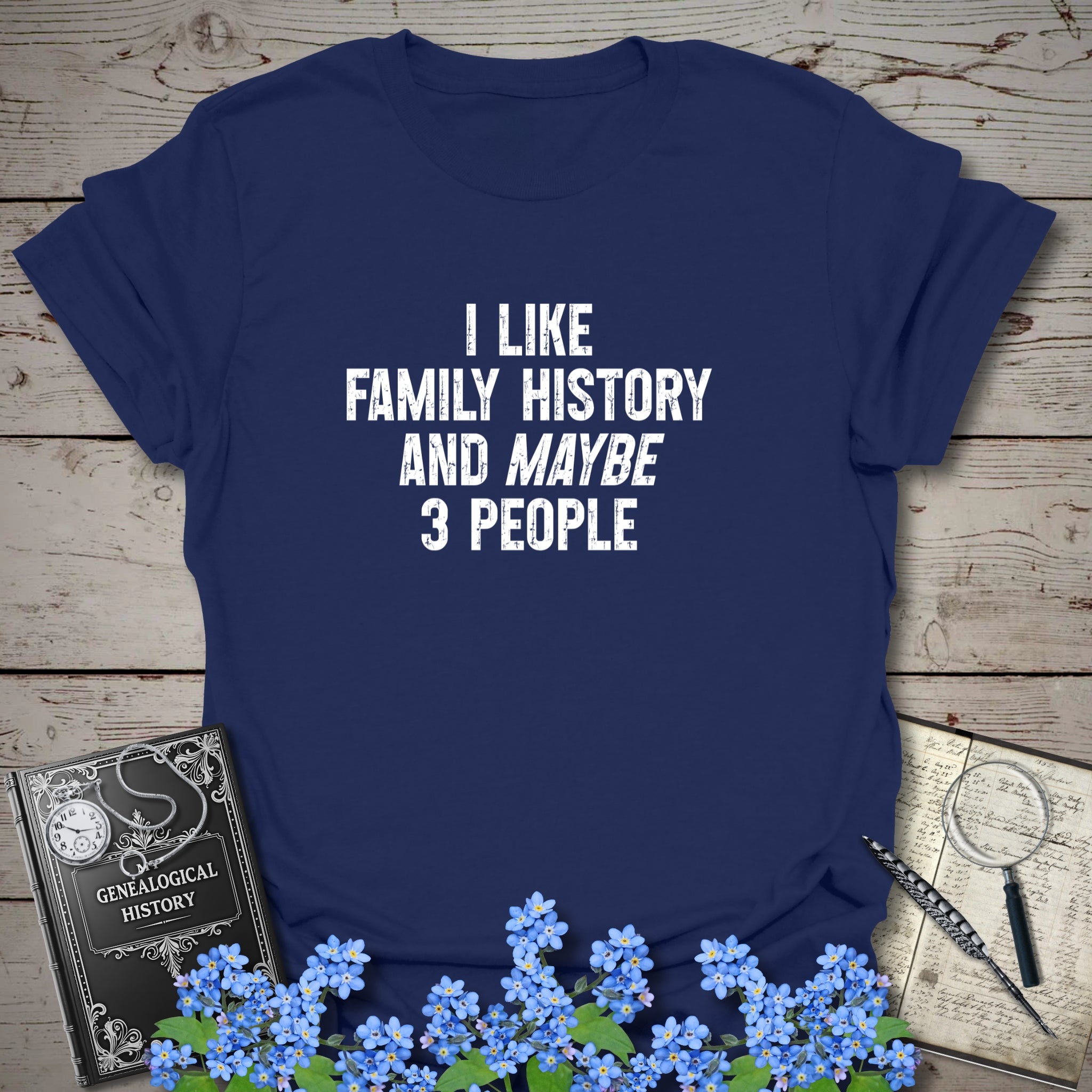 I Like Family History T-Shirt in Navy by Genealogy Keepsakes