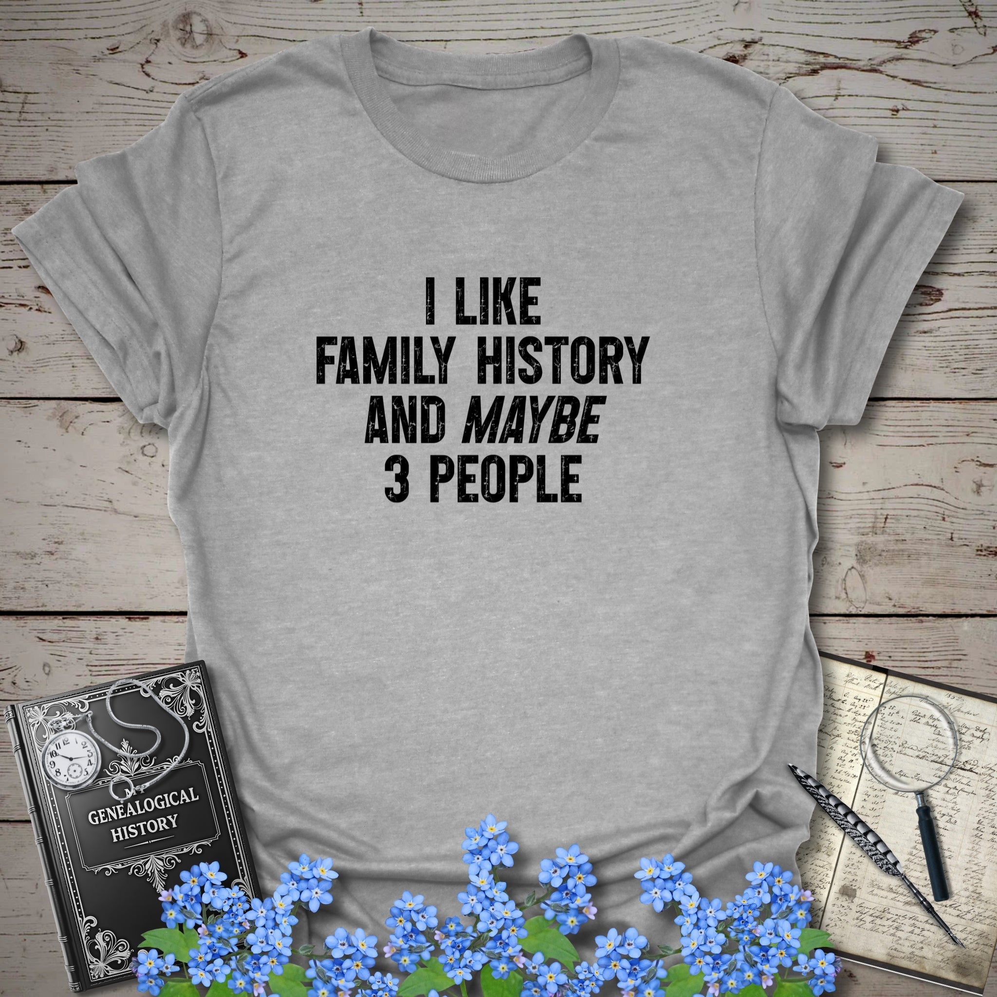 I Like Family History T-Shirt in Sport Grey by Genealogy Keepsakes