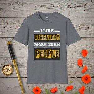 I Like Genealogy More Than People T-Shirt in Graphite Heather by Genealogy Keepsakes