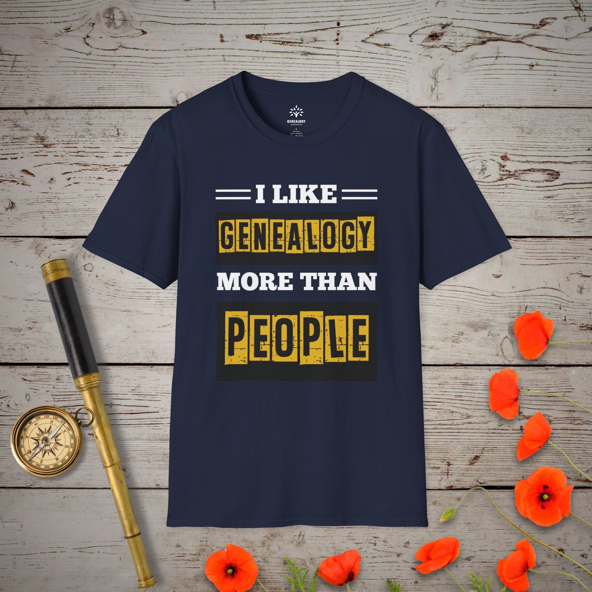 I Like Genealogy More Than People T-Shirt in Navy by Genealogy Keepsakes