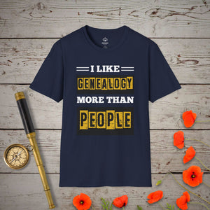 I Like Genealogy More Than People T-Shirt in Navy by Genealogy Keepsakes