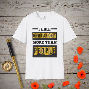 I Like Genealogy More Than People T-Shirt in White by Genealogy Keepsakes