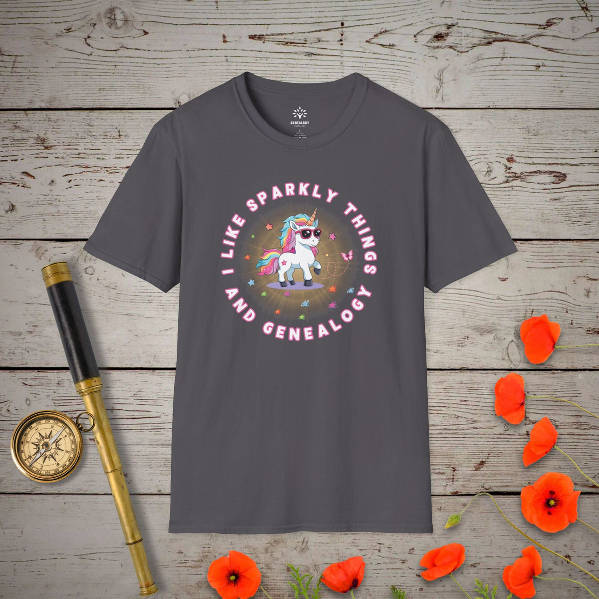 I Like Sparkly Things T-Shirt - Genealogy Keepsakes Custom Genealogy Gift - Charcoal S