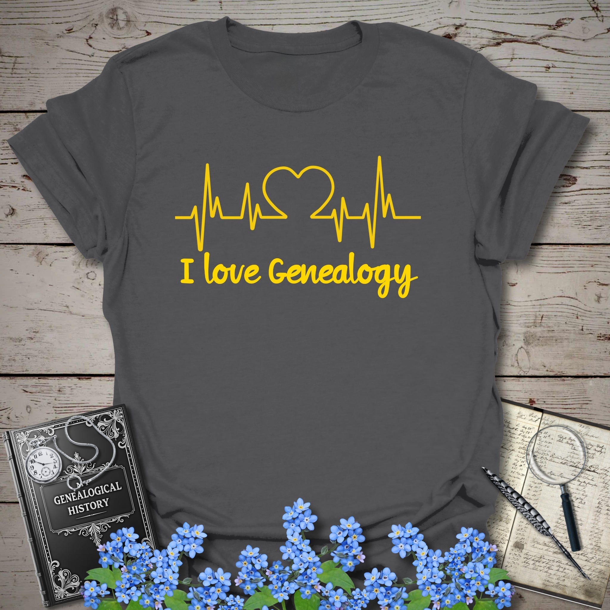 I Love Genealogy T-Shirt in Charcoal by Genealogy Keepsakes