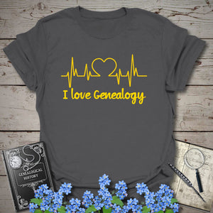 I Love Genealogy T-Shirt in Charcoal by Genealogy Keepsakes
