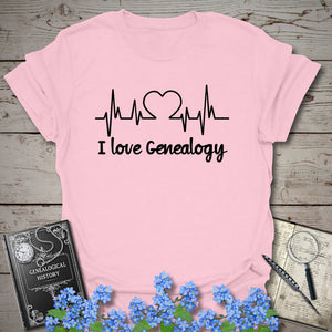 I Love Genealogy T-Shirt in Light Pink by Genealogy Keepsakes
