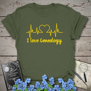 I Love Genealogy T-Shirt in Military Green by Genealogy Keepsakes