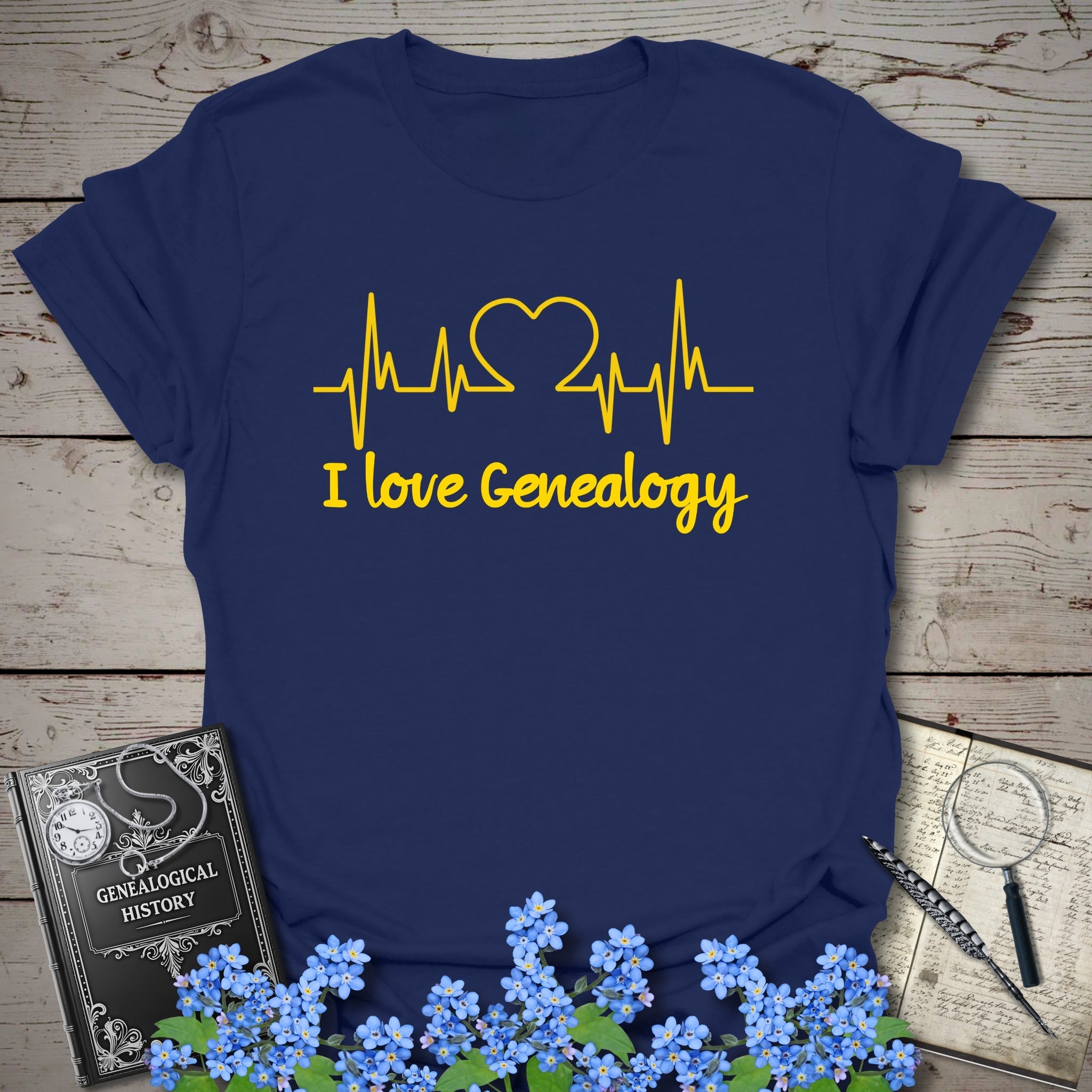 I Love Genealogy T-Shirt in Navy by Genealogy Keepsakes