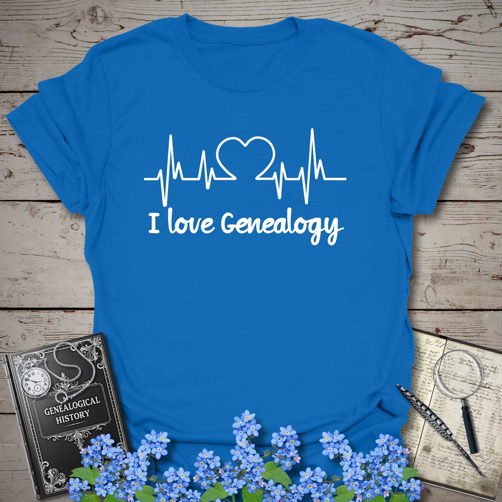 I Love Genealogy T-Shirt in Royal by Genealogy Keepsakes