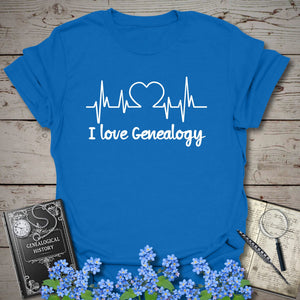 I Love Genealogy T-Shirt in Royal by Genealogy Keepsakes
