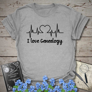 I Love Genealogy T-Shirt in Sport Grey by Genealogy Keepsakes