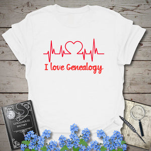 I Love Genealogy T-Shirt in White by Genealogy Keepsakes