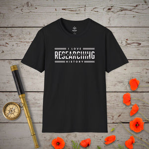I Love Researching T-Shirt in Black by Genealogy Keepsakes