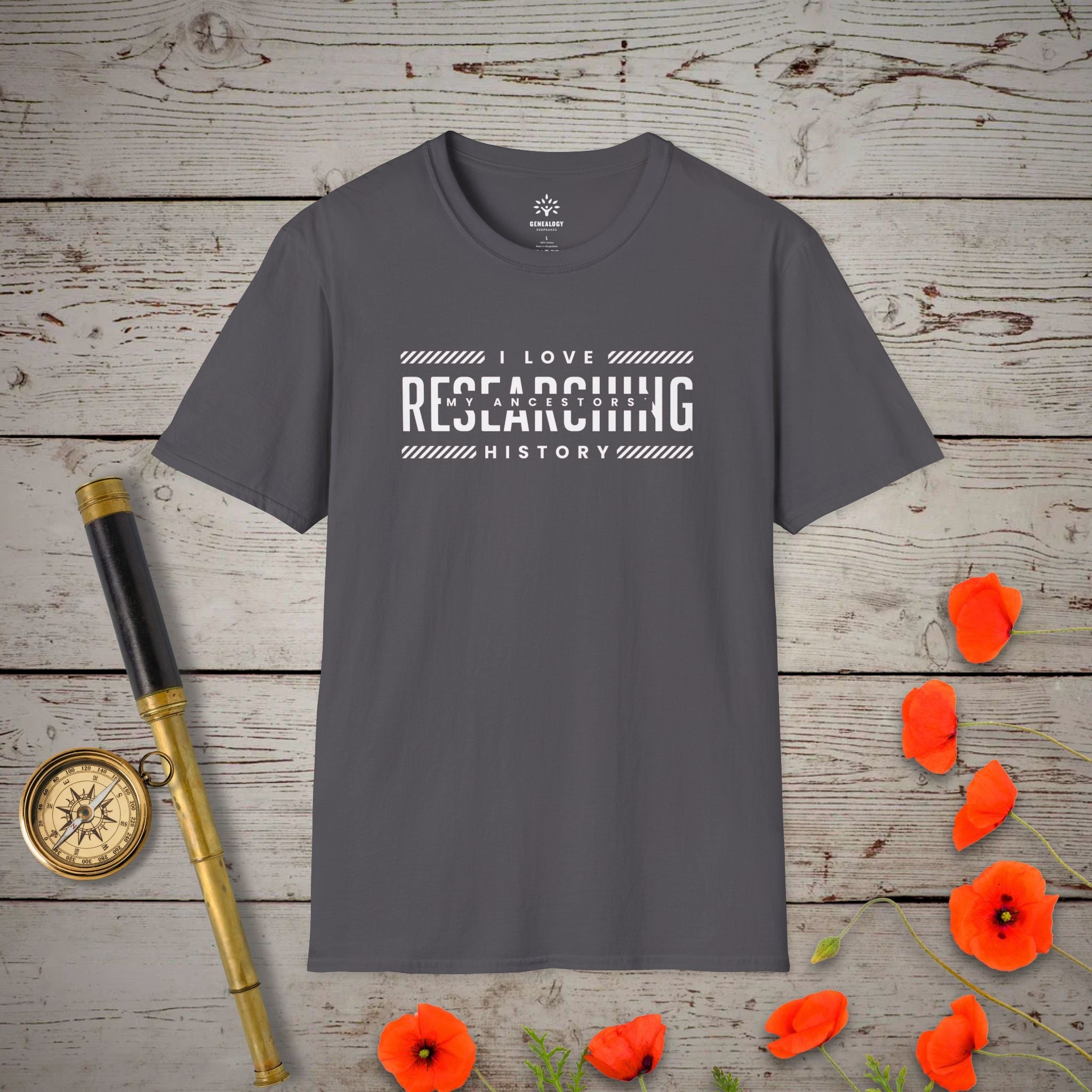 I Love Researching T-Shirt in Charcoal by Genealogy Keepsakes
