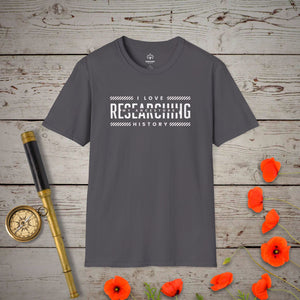 I Love Researching T-Shirt in Charcoal by Genealogy Keepsakes